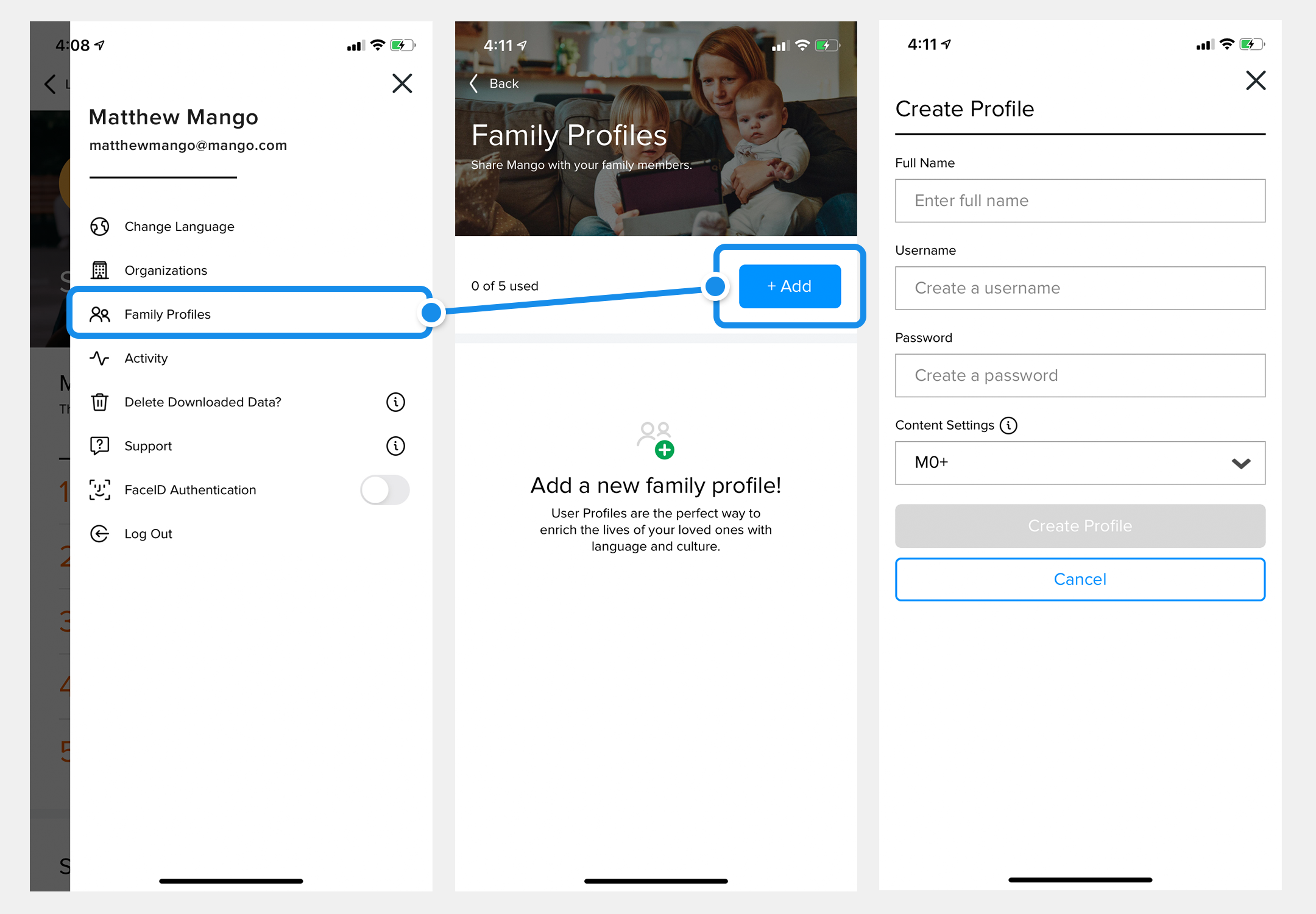 Series of three screenshots detailing the above directions