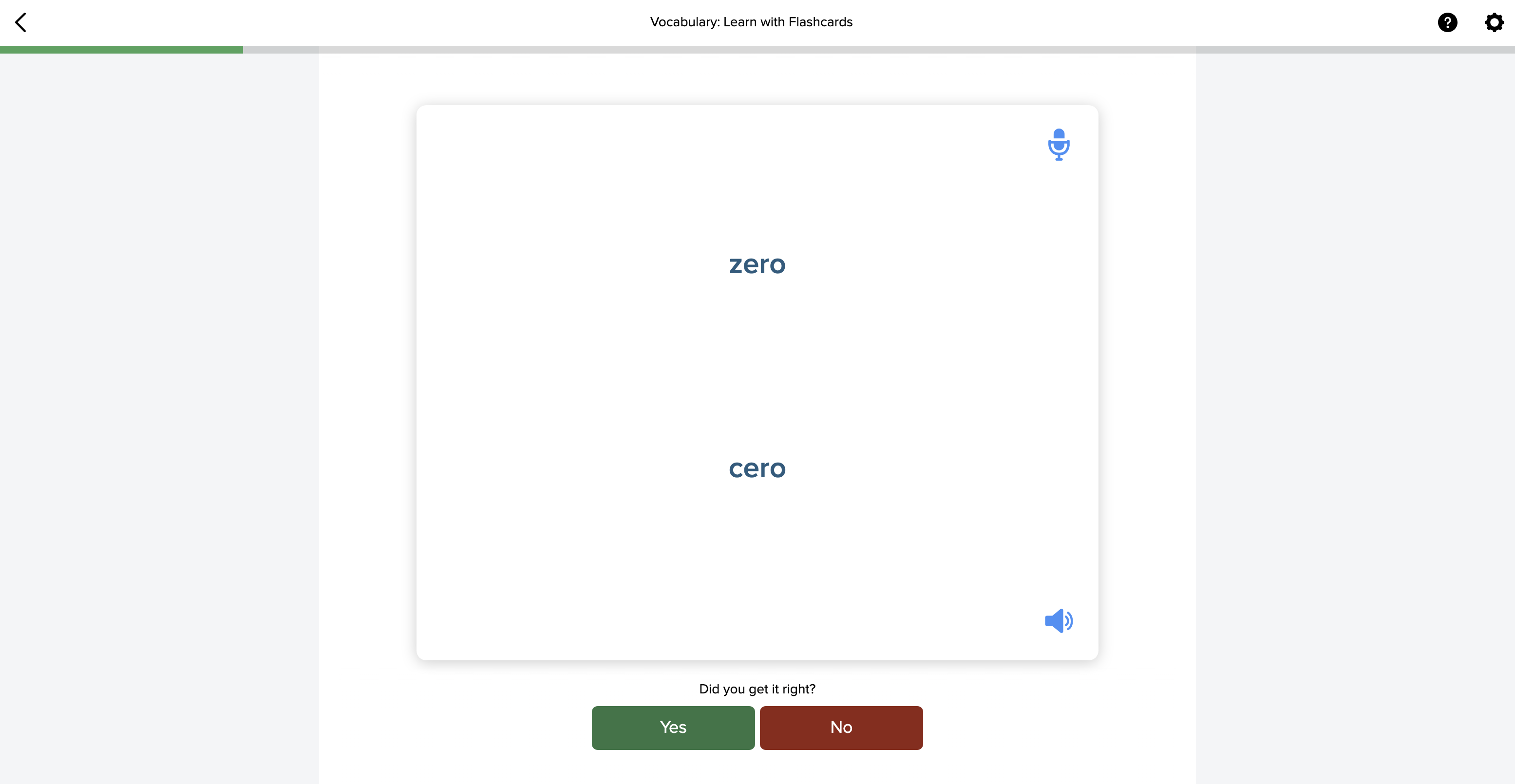 A flashcard from a list of vocabulary in the Extended Vocabulary section