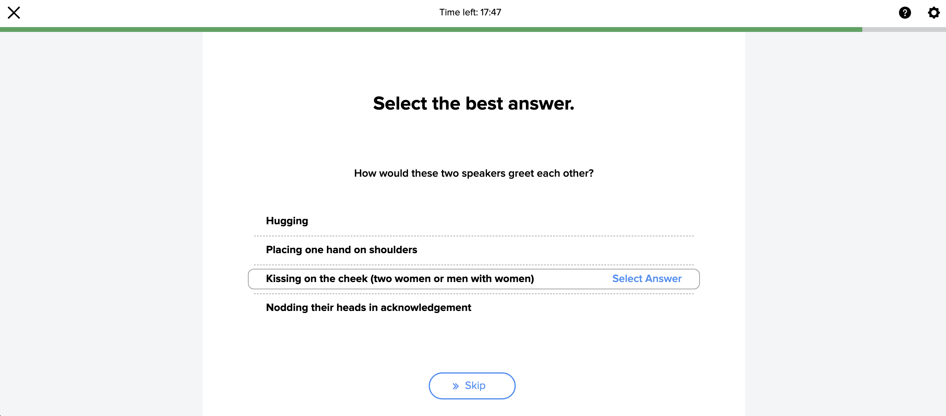 An example of a multiple choice question about cultural understanding.