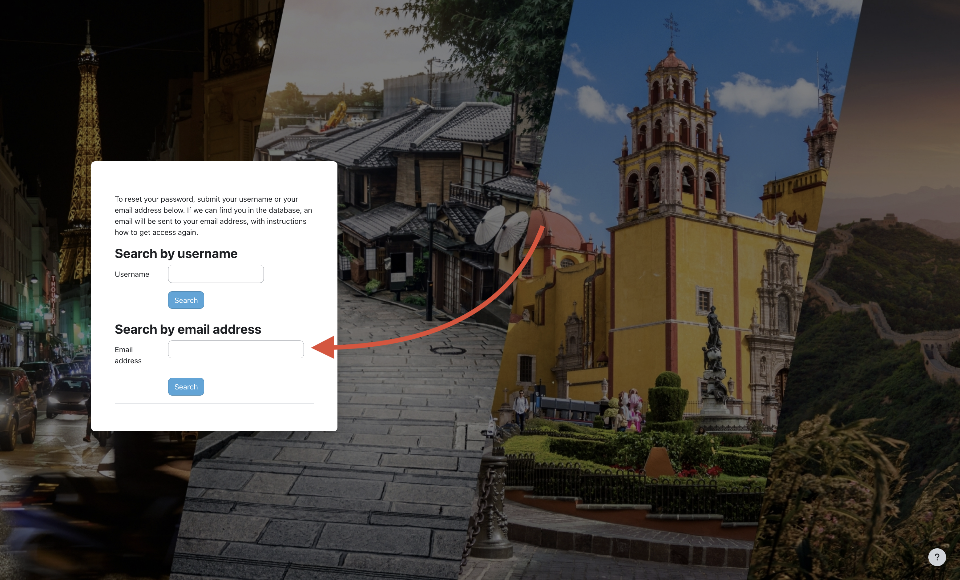 An arrow pointing to where you should enter your username or email address