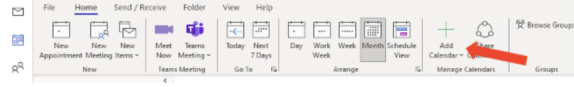 An arrow pointing to where you should click in the old version of Outlook to import a calendar