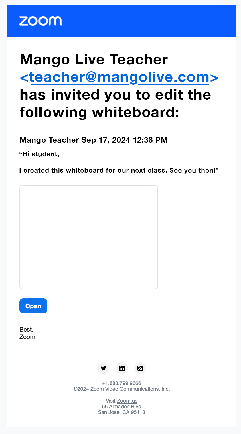 A screenshot of the email that comes from Zoom
