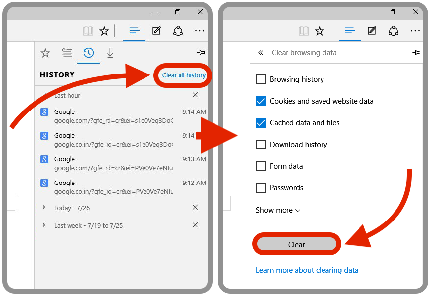 how to clear cache on microsoft edge