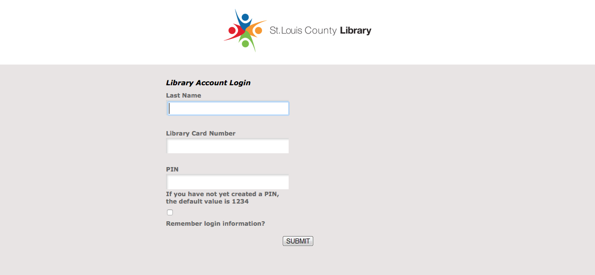 Saint Louis County Library authentication page