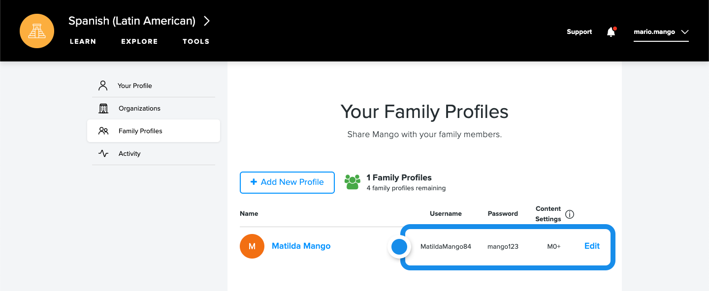 The user profile's log in information is highlighted.
