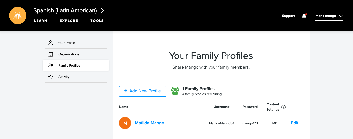 The new user profile is no visible.