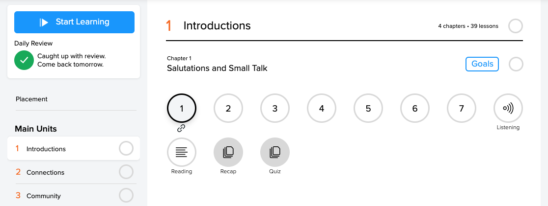 All lessons displayed with the link icon appearing beneath the first selected lesson