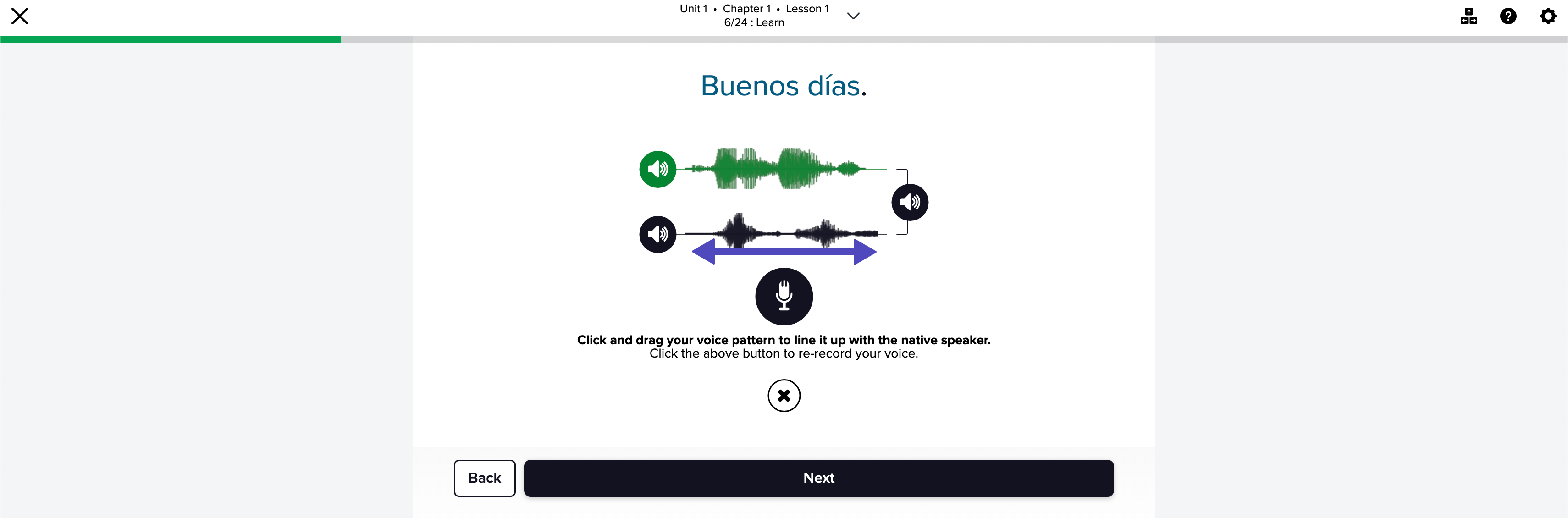 A line with an arrow pointing left and right below the user recorded waveform, indicating that it can be moved left or right