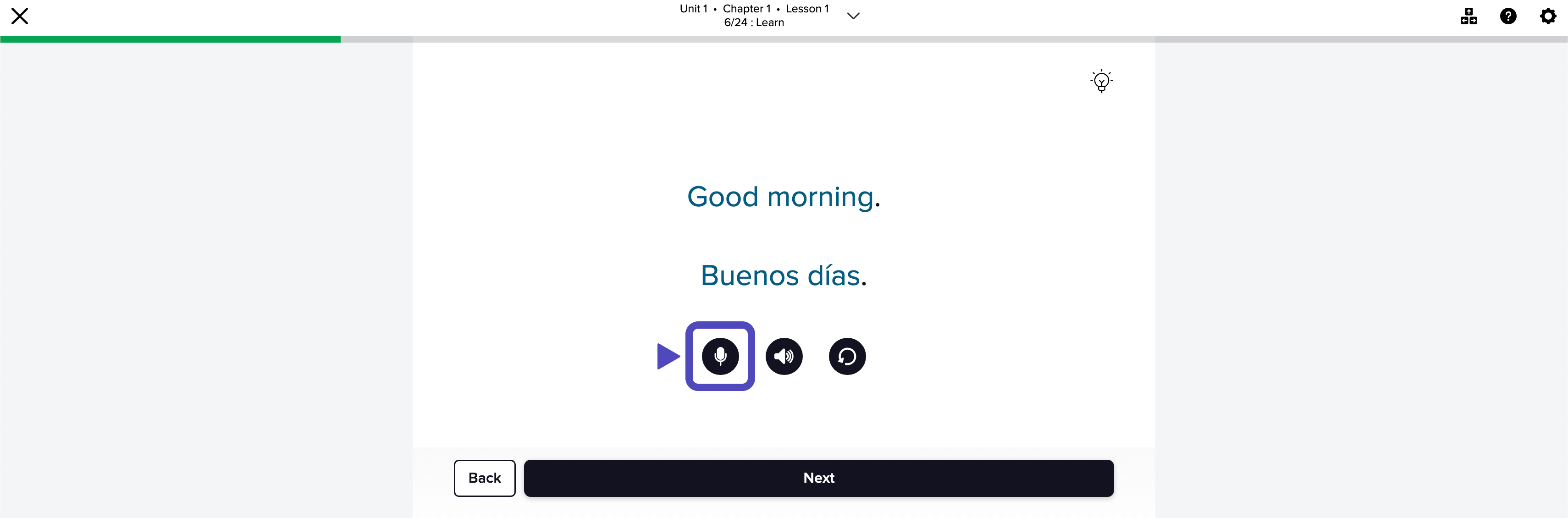 A regular slide in the program with an arrow pointing to the microphone button