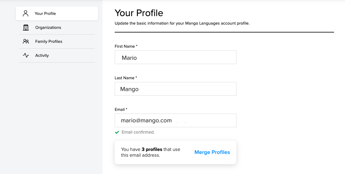 A screenshot showing the Merge Profiles button