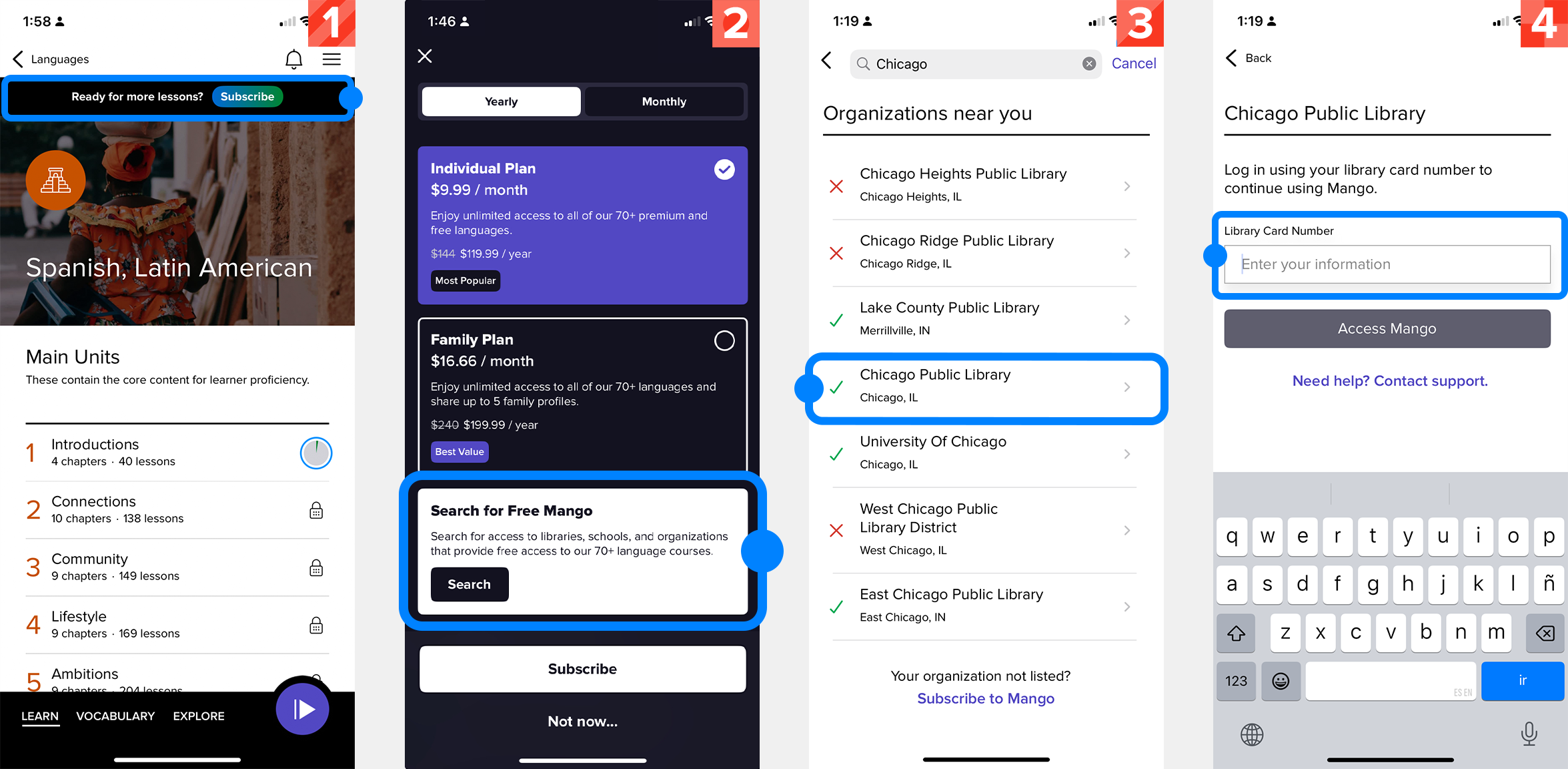 Screenshots of the four step process outlined above